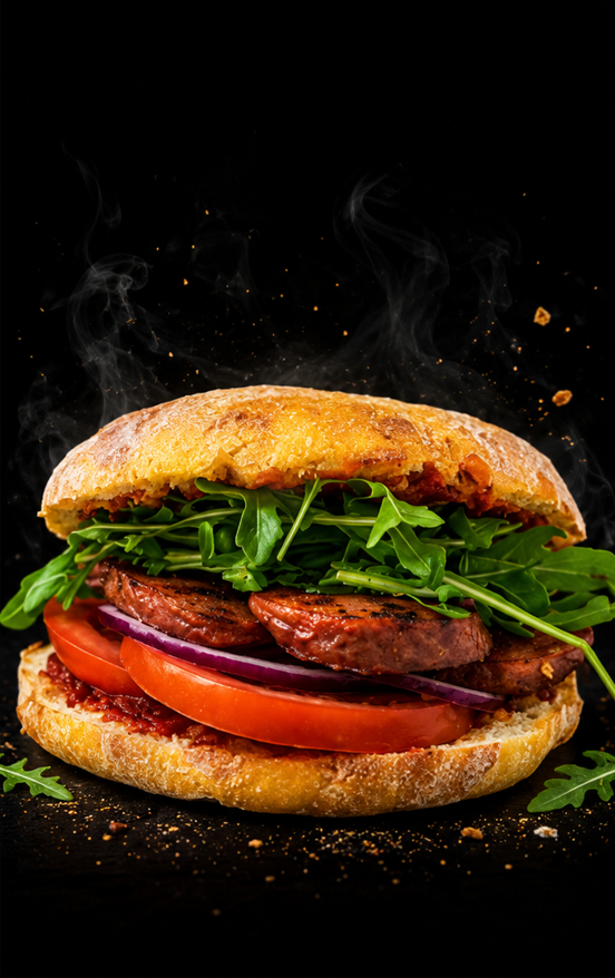 Le burger LE SUCUK avec saucisse mélange chorizo et merguez