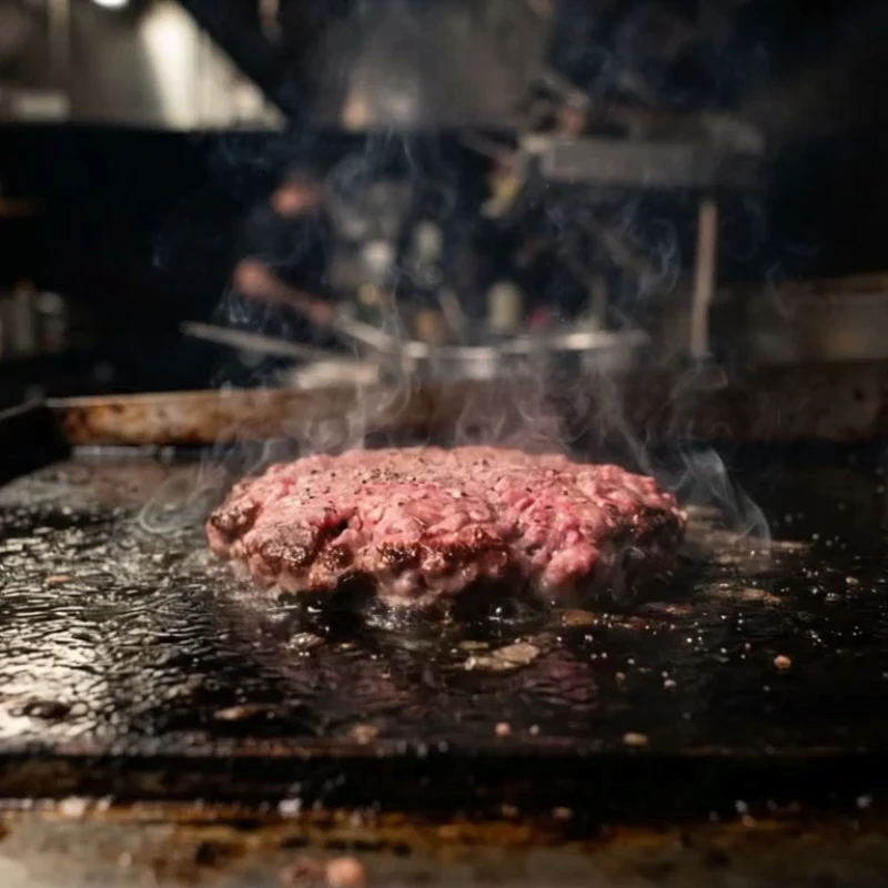 Le steak haché MaGi'c SnacK qui grille sur la plancha, du cru au bien saisi